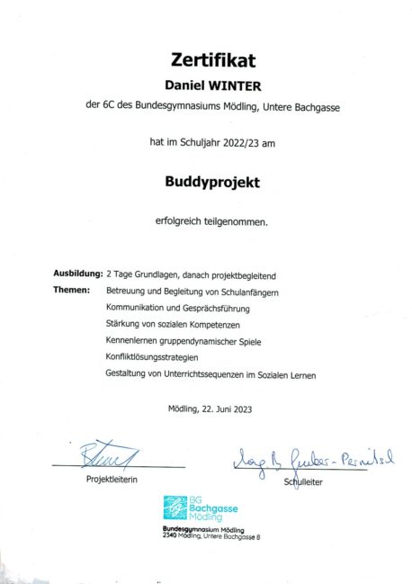 Zertifikat Buddy-Ausbildung